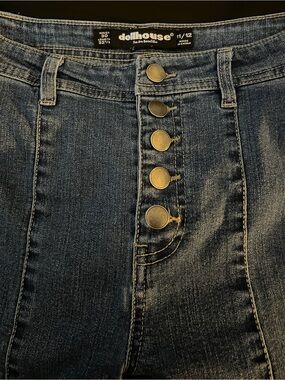 Dollhouse Dark Blue Button-Front Flare Jeans